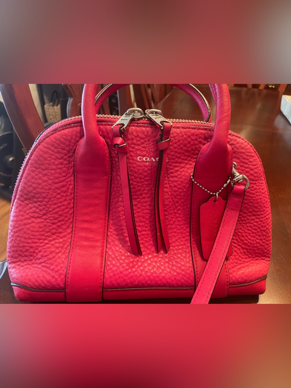 Coach Pebbled Leather Satchel - Hot Pink